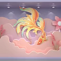 Colorful Goldfish Themed Window Display Decor With Pink Cloud Shaped Elements And Soft Tones 3d model