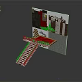 Modern Architectural Model With Transparent Staircase Red Platform And Mixed Materials