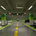 Modern Indoor Parking Garage With Parked Cars Green White Columns And Yellow Guide Lines