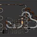 Abstract Metal Art Sculpture With Rusted Pipes Coils White Tubes And Round Base