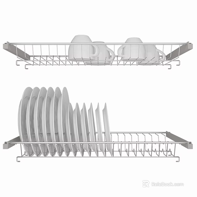 Kitchen Wire Rack Organizer With Mugs Plates For Drying And Storage 3d model 