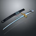 Traditional Japanese Samurai Sword With Black Scabbard Golden Hilt And Silver Blade