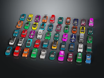 Colorful Toy Cars Collection in Various Bright Hues on Black Background 3d model