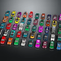 Colorful Toy Cars Collection in Various Bright Hues on Black Background