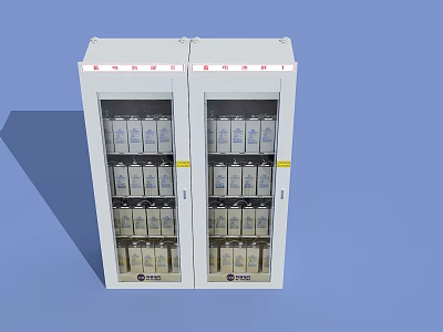 Industrial Double Door Equipment Cabinet With Glass Doors And Multiple Storage Bottles 3d model