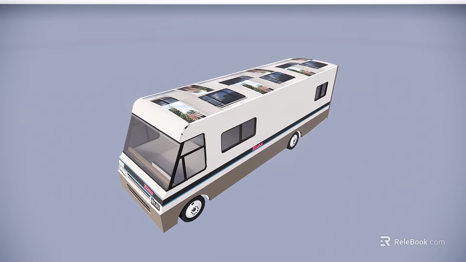 Modern White RV Vehicle With Colorful Exterior Graphics Multiple Windows And Roof Features 3d model 