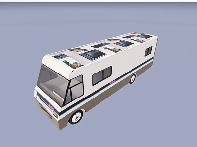 Modern White RV Vehicle With Colorful Exterior Graphics Multiple Windows And Roof Features 3d model