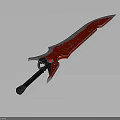 Red Fantasy Sword with Intricate Patterns Shiny Metallic Blade and Black Handle