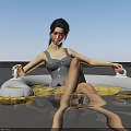 Woman in Gray Swimsuit Sitting in White Inflatable Pool With Water Under Blue Sky Clouds