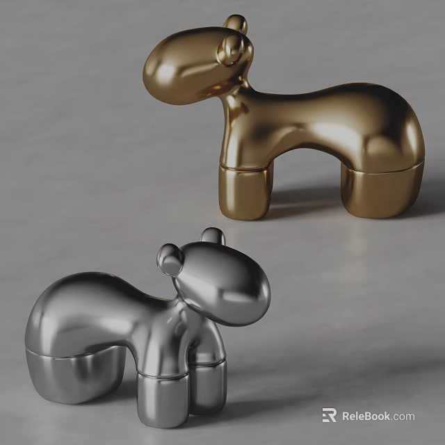 Gold Horse And Silver Bear Shaped Metal Stools For Modern Home Decor 3d model 