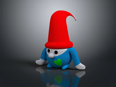Game Movie Character Red Pointed Hat Blue Body With Green Heart Design Knitted Doll Figure 3d model