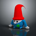 Game Movie Character Red Pointed Hat Blue Body With Green Heart Design Knitted Doll Figure