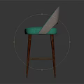 Teal Upholstered Bar Stool with Arched Backrest Circular Cutout and Walnut Wooden Legs