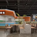 Vibrant Spicy Hot Pot Restaurant Interior With Orange Signage Tables And Green Plants