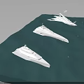 Three White Spacecraft Models On Blue Cosmic Surface With Dark Space Background 3d model