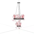 Modern Chandelier With Red Curly Decorations And Silver Circular Rings Design