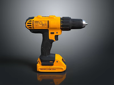 Yellow Cordless Electric Drill With Ergonomic Black Handle And Rechargeable Battery 3d model