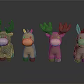 Colorful Cartoon Animal Stuffed Dolls Deer Horse And Donkey Arranged In Row