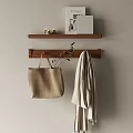Wooden Wall Shelf With Upper Candle Jars Magazine Lower Rod Woven Tote Light Coat Plant