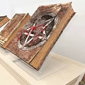 Display Cabinet Shelf with Ancient Books Displayed in Glass Showcase for Museum Exhibition