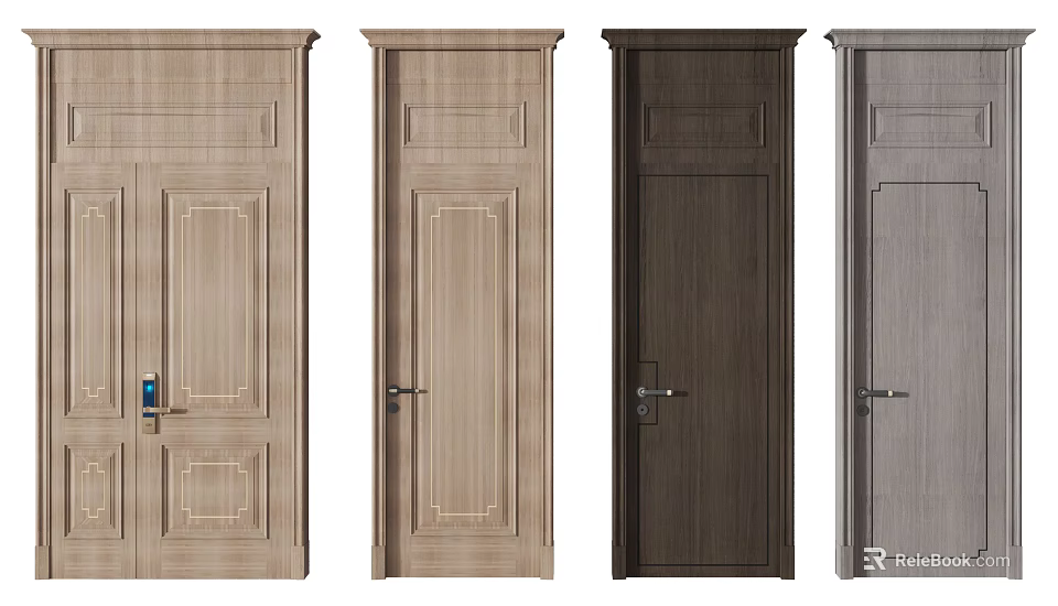 Swing Doors With Various Wooden Panel Designs And Different Color Options 3d model