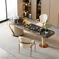 Modern Elegant Tea Table and Chairs with Golden Legs Marble Top and Tea Set