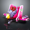 Cute Pink Cartoon Airplane With Red Character Yellow Nose Green Cross And Landing Gear Wheels