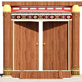 Traditional Wooden Storefront Entrance With Ornate Door Design Golden Accents And Columns