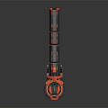 Futuristic Long Metallic Structure With Red Blue Accents Circular Front Segmented Design