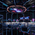 Modern KTV Lounge Interior With Neon Lights Large Screen And Comfortable Sofas 3d model