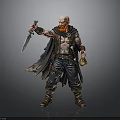 Bald Man With Red Beard Tattoos Leather Armor Cloak Holding Dagger And Potion Flask