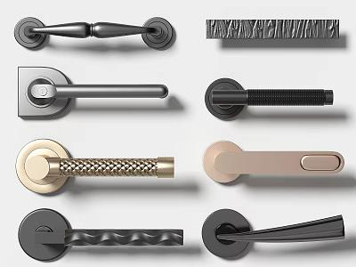 Various Stylish Door Handles In Modern Designs With Metal And Textured Finishes 3d model