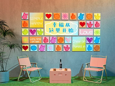 Camping Style Pin Wall Camping Style Leisure Chair Coffee Table Milk Tea Shop Pin Wall Net Celebration Pin Wall 3d model