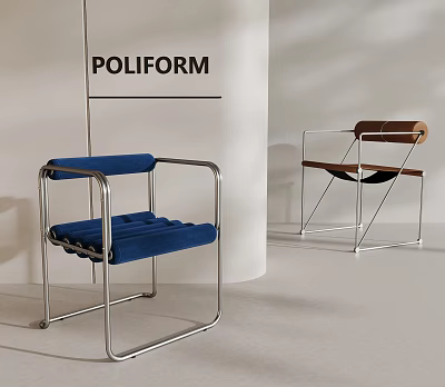 POLIFORM Modern Chairs With Blue And Brown Upholstery In Minimalist Setting 3d model