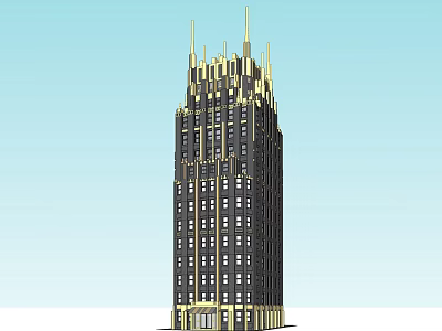 Tall Modern Office Building With Dark Facade And Gold Accent Spire Design 3d model