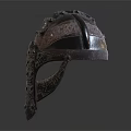 Ancient Decorative Metal Helmet With Intricate Patterns Rivets And Face Guard 3d model