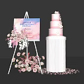 Blossom Celebration Drive With Pink Layered Cake Flower Bouquet And Petals