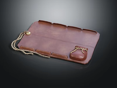 Brown Leather Storage Tray With Compartments Small Pouch And Rope Decoration Detail 3d model