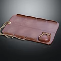 Brown Leather Storage Tray With Compartments Small Pouch And Rope Decoration Detail