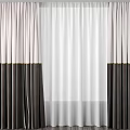 Two Tone White And Dark Brown Curtains With Sheer Middle Panel And Gold Trim Edges