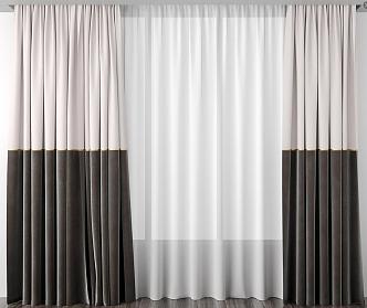 fabric curtain gauze curtain color matching pleated curtain 3d model