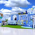 Blue Themed Photo Check In Spot With Decorative Balloons Models And Screen
