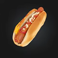 Delicious Hot Dog In Soft Bun With Sausage Ketchup Mustard And Onion Bits