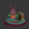 Green Insect Character with Antennae Holding Weapon and Metal Mailbox on Base with Flecktog Text
