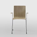 Sleek Wooden Leisure Chair With Metal Frame Armrests And Multiple Angle Views