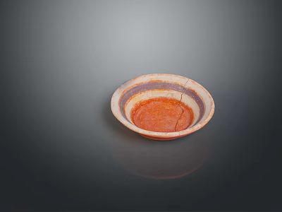 Artistic Handcrafted Bowl Shaped Sculpture Carving With Orange Brown Striped Texture 3d model