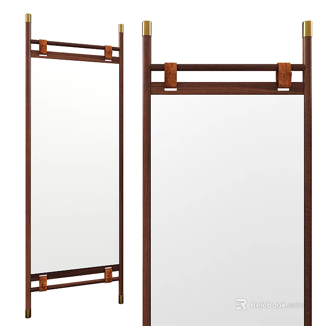 Two Wooden Frame Mirrors With Sleek Decorative Vertical Structure Design 3d model
