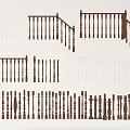 Railings and Balusters in Various Architectural Styles with White and Brown Designs 3d model