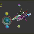 Futuristic Spaceship with Glowing Orbs Disco Ball Metallic Structure and Blue Light Effects