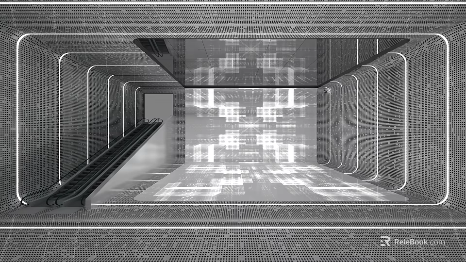 Modern Tech Corridor With Digital Screens And Futuristic Lighting Design 3d model 